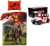 Jurassic World dekbedovertrek Dino-1persoons-140x200-dinosaurus dekbed , Katoen-  incl. Jurassic World Jeep Wrangler 1:32