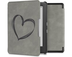 kwmobile e-reader hoesje geschikt voor Kobo Glo HD / Touch 2.0 hoes - Ereader flip case met standaard - Kunstleren e reader cover - Brushed Hart design in grijs