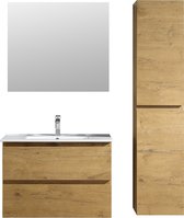 Badkamermeubel 80 cm Oud eiken met keramiek wastafel 1 kraangat Hanga