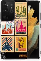 Trendy Telefoonhoesjes Geschikt voor Samsung Galaxy S21 Ultra GSM Hoesje met Zwarte rand Postzegels