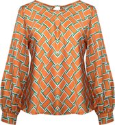 Blouse Onnie - Satijnen Blouse met Abstract Patroon - Oranje