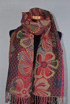 Wollen geborduurde sjaal en omslagdoek Vlinder multicolor 72 x 185 cm