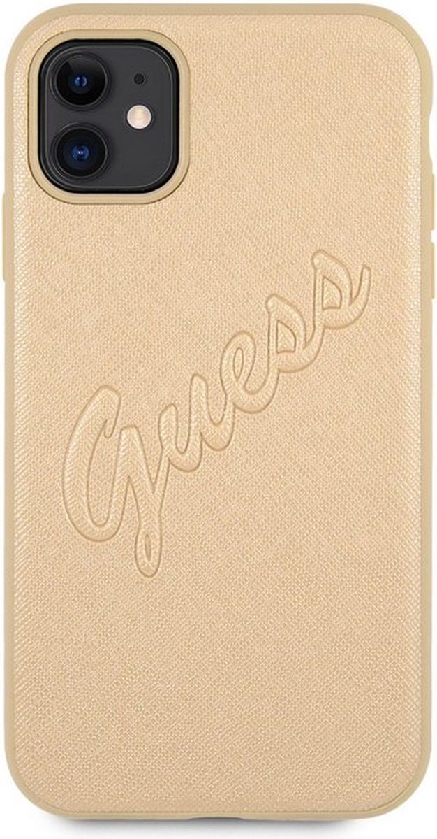 Guess Saffiano Vintage Back Case - Geschikt voor Apple iPhone 11 (6.1") - Goud