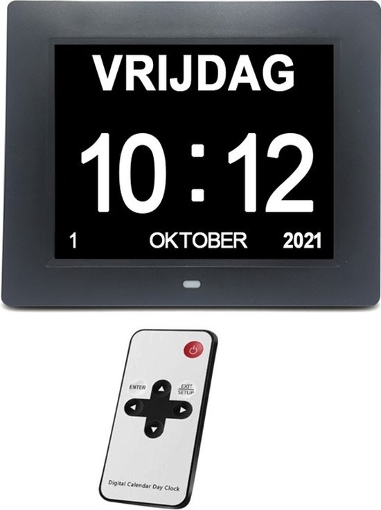 Sybra® Digitale Dementieklok XL – Kalenderklok met Datum en Dag – Alarmfunctie – Alzheimerklok - 8 inch
