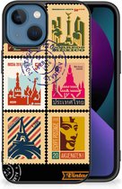 Trendy Telefoonhoesjes Geschikt voor iPhone 13 GSM Hoesje met Zwarte rand Postzegels