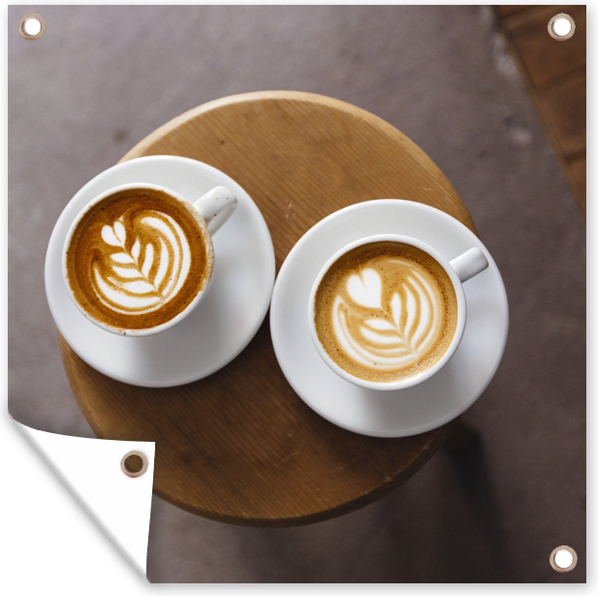 Affiche de Jardin Deux tasses de café avec du latte art sont présentées