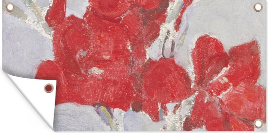 Tuinposter Rode gladiolen - Piet Mondriaan - 80x40 cm - Wanddecoratie Buiten - Tuinposter - Tuindoek - Schuttingposter - Tuinschilderij