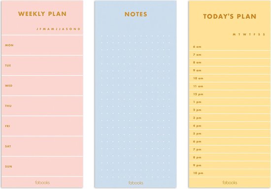 Fabooks - Minimale set van 3 blocnotes - dagelijks plan, weekplan - notities - bureauplanner - schrijfblok - weekplanner - dagelijkse planner