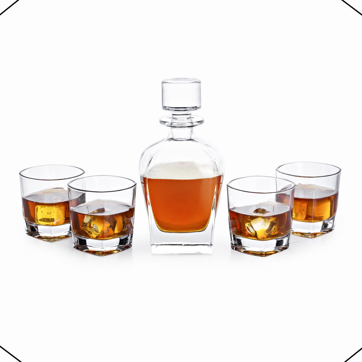 VDN Donella Whiskey Set handgeblazen - 1 Whiskey Decanteer Karaf met 4 Whiskeyglazen - Loodvrij Kristal glas