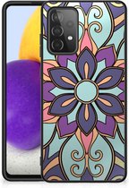 Smartphone Hoesje Geschikt voor Samsung Galaxy A72 (5G/4G) TPU Bumper met Zwarte rand Paarse Bloem