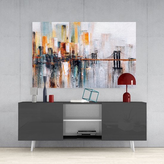 Insigne Glazen Schilderijen - Stad Abstract - Glasschilderij - 72x46 cm - 4 mm