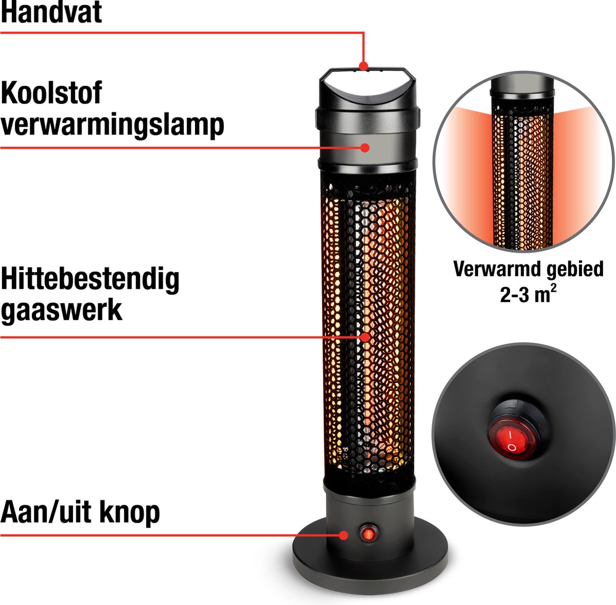 alpina Heater Terrasverwarmer Elektrisch - Infrarood Verwarming met 360 Graden Warmteverdeling - Heaters Elektrisch IP44 Spatwaterdicht - Terrasverwarmer Infrarood 800W voor Binnen en Buiten – foto 6