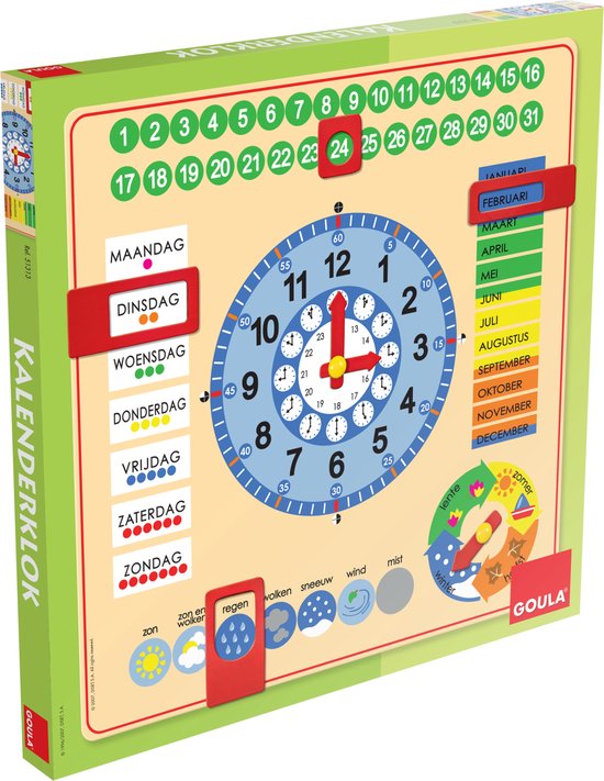 Goula Houten Kalenderklok - Leerklok cadeau voor een kind van 5 jaar