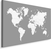 Schilderij - De Wereld op een Grijze Achtergrond, Wereldkaart, Premium print