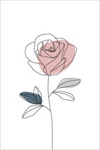 Poster - lijntekening - bloemen - roos - line art - wanddecoratie - 20x30 cm