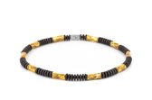 Aurum Brothers - Parvus Hematiet - Geel/Kameel Buis, 4mm, Zilver, Handgemaakte Heren armband - 16.5 cm polsmaat