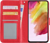 Hoes Geschikt voor Samsung S21 FE Hoesje Book Case Hoes Flip Cover Wallet Bookcase - Rood.
