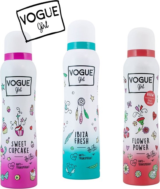 Vogue Girl Try Out Pakket Deodorant 3 x 150 ml Flower Power Sweet Cupcake