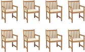Decoways - Tuinstoelen 8 st met crèmekleurige kussens massief teakhout