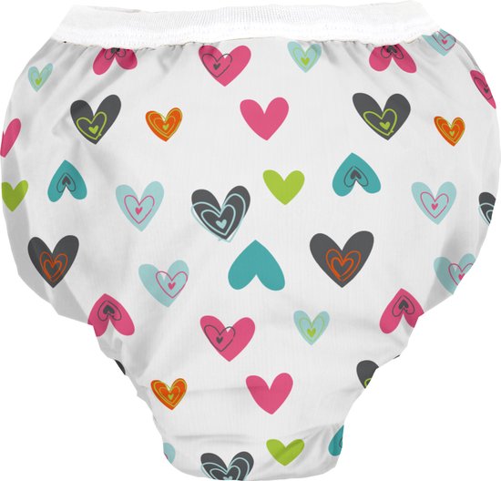 Kushies - Oefenbroekje - Meisjes - Wit met hartjes - Maat S (10-13 kg)