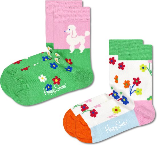 Happy Socks KPDF02-7300 Kids Poodle & Flowers Socks 2-pack - maat 2-3Y