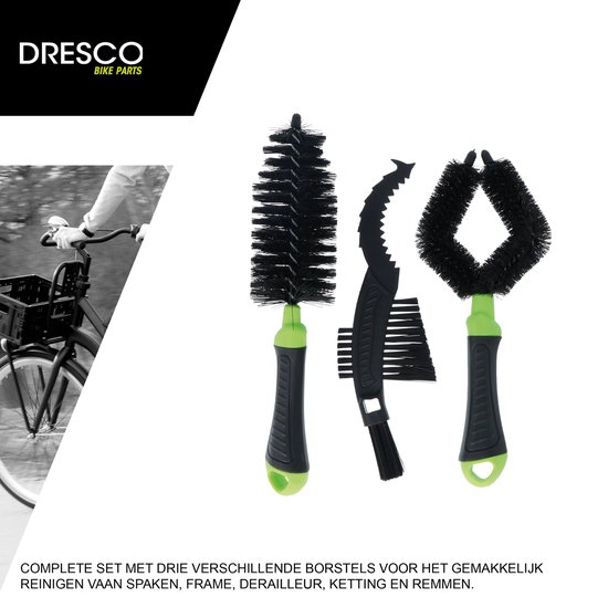Dresco Borstelset Fiets 3-Delig | 3 Fietsborstels voor Schoonmaken en Onderhouden van Fiets