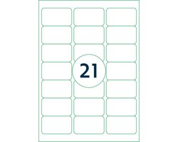 Rillprint etiketten – stickervellen A4 - 2100 stickers - 100 vel - 21 stickers per vel -  sticker formaat 63,5 x 38.1 mm -  universeel zelfklevende etiketten - geschikt voor alle kopieermachines, Laser en Inkjet -printers