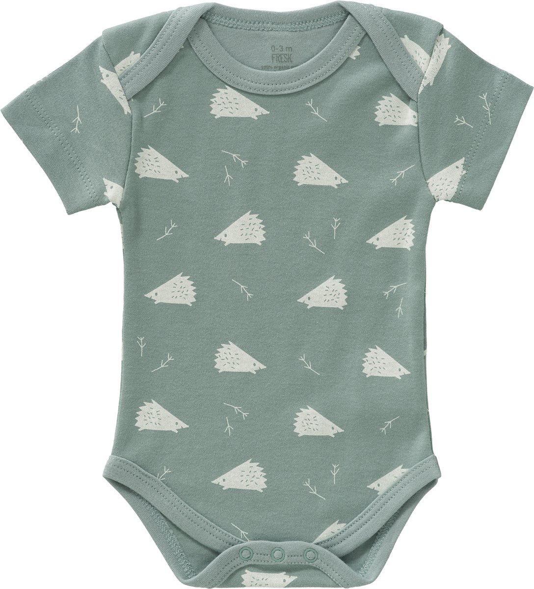 Fresk Romper met Korte Mouwen - 3-6 m - Biologisch Katoen - Groen - Hedgehog