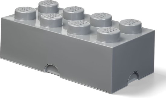 Boîte de rangement LEGO grise et forme de brique 8 tenons.