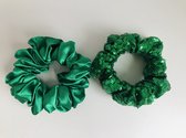 Set van 2 Satijn & Pailletten Scrunchies - Groen
