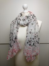 Lange dames sjaal Mireille gebloemd grijs rood wit roze