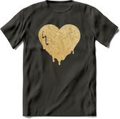 Valentijn Goud Hart T-Shirt | Grappig Valentijnsdag Cadeautje voor Hem en Haar | Dames - Heren - Unisex | Kleding Cadeau | - Donker Grijs - S