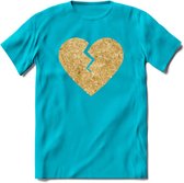 Valentijn Goud Hart T-Shirt | Grappig Valentijnsdag Cadeautje voor Hem en Haar | Dames - Heren - Unisex | Kleding Cadeau | - Blauw - L