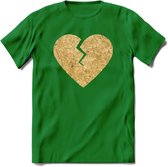 Valentijn Goud Hart T-Shirt | Grappig Valentijnsdag Cadeautje voor Hem en Haar | Dames - Heren - Unisex | Kleding Cadeau | - Donker Groen - S