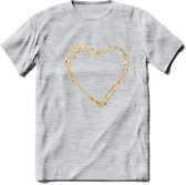 Valentijn Goud Hart T-Shirt | Grappig Valentijnsdag Cadeautje voor Hem en Haar | Dames - Heren - Unisex | Kleding Cadeau | - Licht Grijs - Gemaleerd - XL