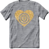 Valentijn Goud Hart T-Shirt | Grappig Valentijnsdag Cadeautje voor Hem en Haar | Dames - Heren - Unisex | Kleding Cadeau | - Donker Grijs - Gemaleerd - XL