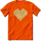 Valentijn Goud Hart T-Shirt | Grappig Valentijnsdag Cadeautje voor Hem en Haar | Dames - Heren - Unisex | Kleding Cadeau | - Oranje - XL