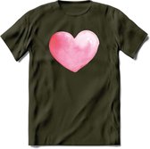 Valentijn Pastel waterverf Hart T-Shirt | Grappig Valentijnsdag Cadeautje voor Hem en Haar | Dames - Heren - Unisex | Kleding Cadeau | - Leger Groen - M