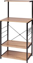 Kamyra® Houten Keukenkast met 3 Planken - Opbergkast, Boekenkast, Wandkast, Open Kast - 60x40x123 cm - Hout & Metaal - Licht Eiken