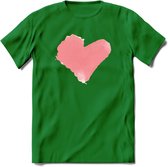 Valentijn Pastel waterverf Hart T-Shirt | Grappig Valentijnsdag Cadeautje voor Hem en Haar | Dames - Heren - Unisex | Kleding Cadeau | - Donker Groen - S