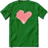 Valentijn Pastel waterverf Hart T-Shirt | Grappig Valentijnsdag Cadeautje voor Hem en Haar | Dames - Heren - Unisex | Kleding Cadeau | - Donker Groen - M