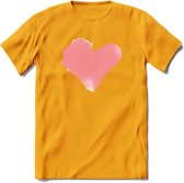 Valentijn Pastel waterverf Hart T-Shirt | Grappig Valentijnsdag Cadeautje voor Hem en Haar | Dames - Heren - Unisex | Kleding Cadeau | - Geel - 3XL