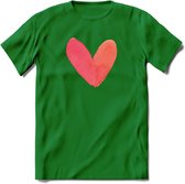 Valentijn Pastel waterverf Hart T-Shirt | Grappig Valentijnsdag Cadeautje voor Hem en Haar | Dames - Heren - Unisex | Kleding Cadeau | - Donker Groen - L