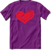 Valentijn Hart T-Shirt | Grappig Valentijnsdag Cadeautje voor Hem en Haar | Dames - Heren - Unisex | Kleding Cadeau | - Paars - L