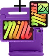 Hoesje Geschikt voor iPad Mini 6 Hoesje Kinderhoes Shockproof Hoes Kids Case Met 2x Screenprotector - Paars