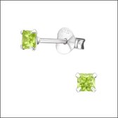 Aramat jewels ® - Zilveren zirkonia oorbellen vierkant peridoot groen 3mm