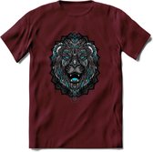 Leeuw - Dieren Mandala T-Shirt | Lichtblauw | Grappig Verjaardag Zentangle Dierenkop Cadeau Shirt | Dames - Heren - Unisex | Wildlife Tshirt Kleding Kado | - Burgundy - XL