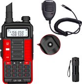 Baofeng UV-10R Walkie Talkie - UHF & VHF - 10W - Verlichte LCD Scherm & Toetsenbord - 128 Kanalen - 15KM Bereik - Waterproof - Rood - Incl. Microfoon & Zaklamp