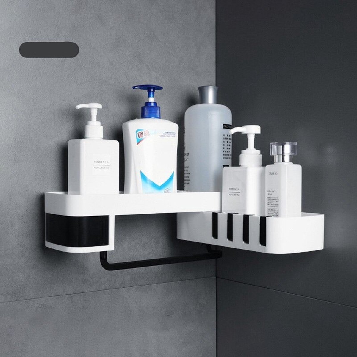 Badkamerrek Zwart Doucherekje Hangend Zonder Boren Handdoekenrek