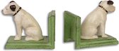 Gietijzeren Boekenhouders - Schattige witte hond - Set van 2 - 12,1 cm hoog